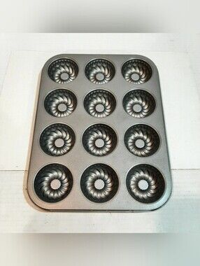 12 Cavity Mini Bundt Cake Pan Nonstick Brownie Bowl Fluted Small Round Mold